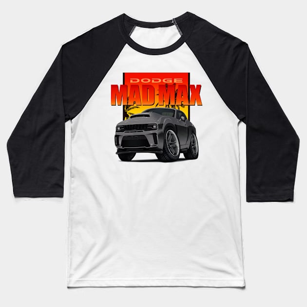 Dodge Challenger "Mad Max" Baseball T-Shirt by BoombasticArt